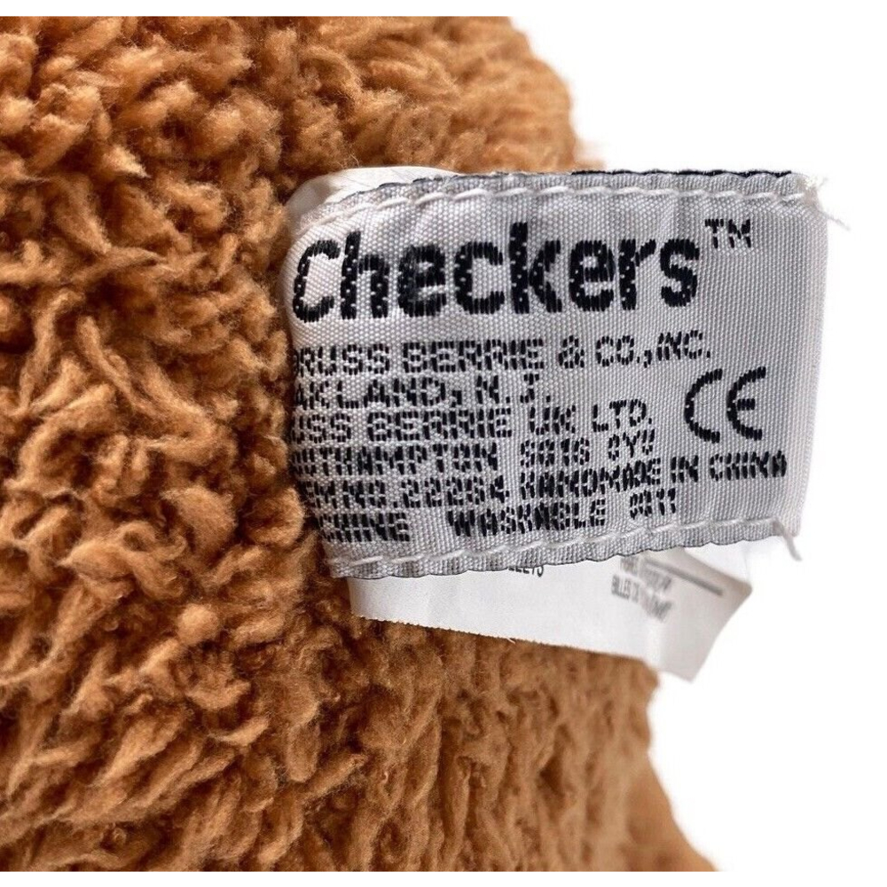 Russ Berrie Plush 20" Checkers Bear Toy Brown Bean Bag Soft Maroon Ribbon - Picture 7 of 12